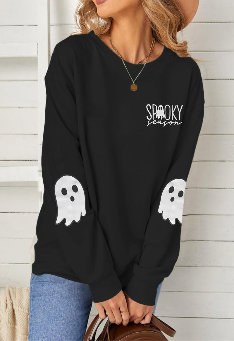 BEIDEFY Halloween Sweatshirt for Women Spooky Season Long Sleeve Shirts Casual Ghost Crew Neck Pullover Tops - Image 2